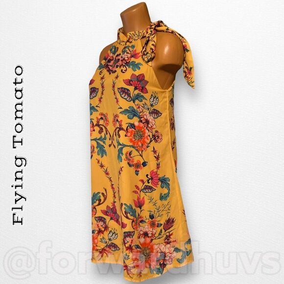 Flying Tomato Yellow Floral Halter Style Lined Mini Size Small - Picture 5 of 9